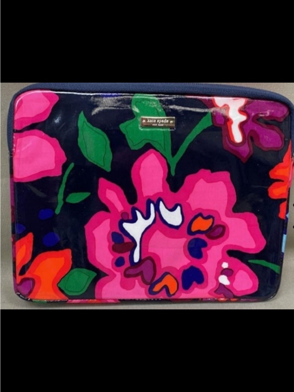 kate spade Navy Floral Tablet Sleeve with Pink & Green Blooms